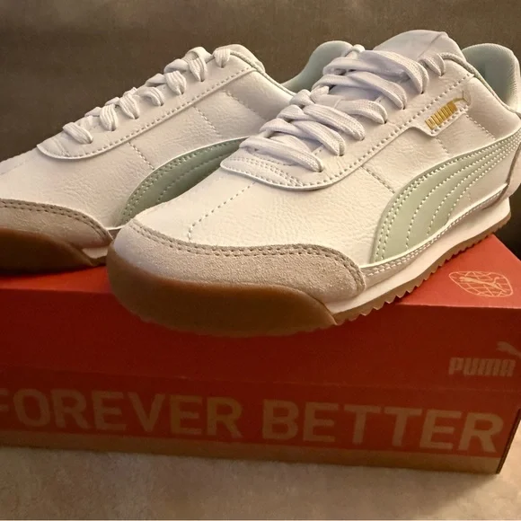 Puma Turino White and Mint Sneakers - Picture 2 of 6